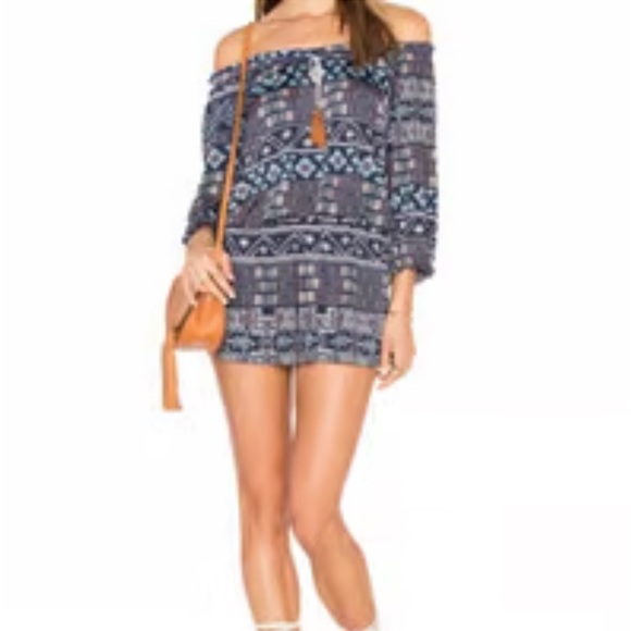 MISA Revolve Poppy Navy Aztec Off the Shoulder Dress - Picture 1 of 13